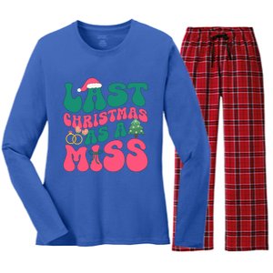 Funny Fiancee Christmas My Last Christmas As A Miss Bride Gift Women's Long Sleeve Flannel Pajama Set 