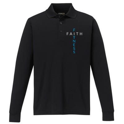 Faith Fitness Cross Christian Workout Modern Gym Love Performance Long Sleeve Polo