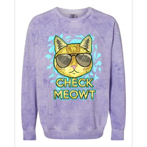 Funny Flirty Cat Pun Humor Cool Kitten Love Check Meowt Colorblast Crewneck Sweatshirt