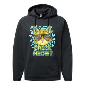 Funny Flirty Cat Pun Humor Cool Kitten Love Check Meowt Performance Fleece Hoodie