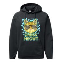 Funny Flirty Cat Pun Humor Cool Kitten Love Check Meowt Performance Fleece Hoodie