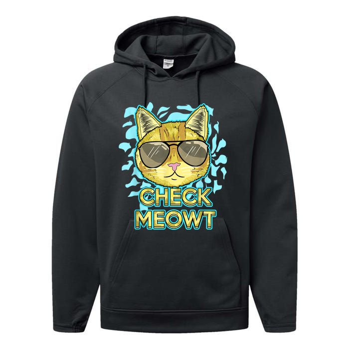 Funny Flirty Cat Pun Humor Cool Kitten Love Check Meowt Performance Fleece Hoodie