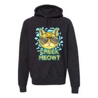 Funny Flirty Cat Pun Humor Cool Kitten Love Check Meowt Premium Hoodie