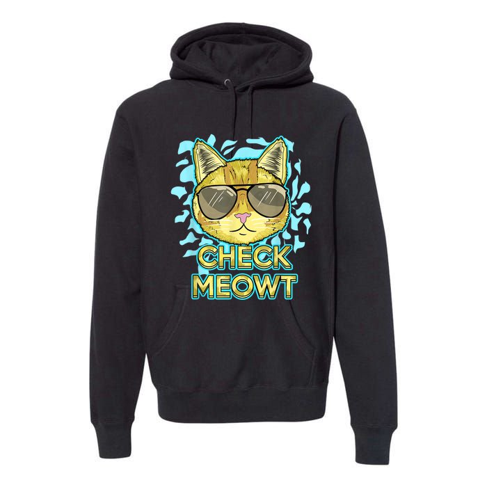 Funny Flirty Cat Pun Humor Cool Kitten Love Check Meowt Premium Hoodie