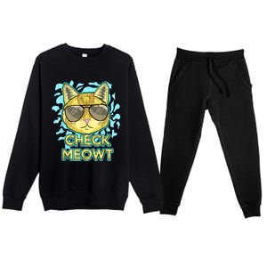 Funny Flirty Cat Pun Humor Cool Kitten Love Check Meowt Premium Crewneck Sweatsuit Set