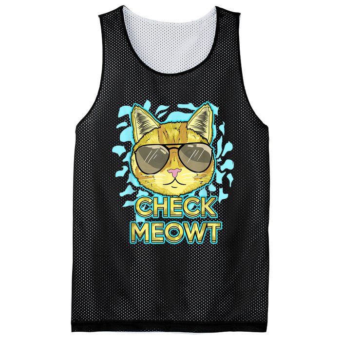 Funny Flirty Cat Pun Humor Cool Kitten Love Check Meowt Mesh Reversible Basketball Jersey Tank