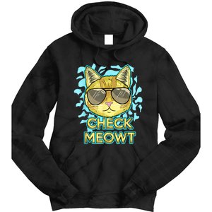 Funny Flirty Cat Pun Humor Cool Kitten Love Check Meowt Tie Dye Hoodie