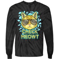 Funny Flirty Cat Pun Humor Cool Kitten Love Check Meowt Tie-Dye Long Sleeve Shirt