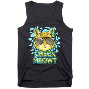 Funny Flirty Cat Pun Humor Cool Kitten Love Check Meowt Tank Top