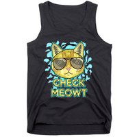 Funny Flirty Cat Pun Humor Cool Kitten Love Check Meowt Tank Top