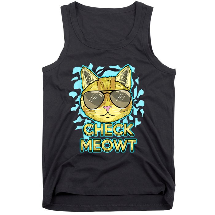 Funny Flirty Cat Pun Humor Cool Kitten Love Check Meowt Tank Top