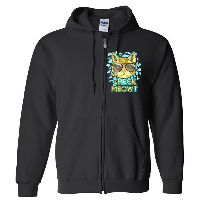 Funny Flirty Cat Pun Humor Cool Kitten Love Check Meowt Full Zip Hoodie