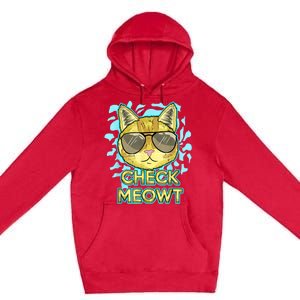 Funny Flirty Cat Pun Humor Cool Kitten Love Check Meowt Premium Pullover Hoodie