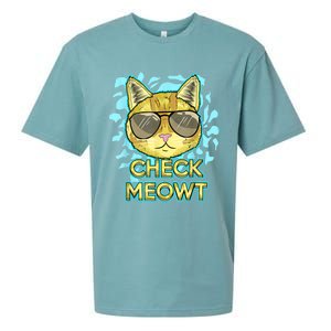 Funny Flirty Cat Pun Humor Cool Kitten Love Check Meowt Sueded Cloud Jersey T-Shirt