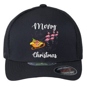 Funny Flamingo Christmas Pink Flamingos Sleigh Snow Santa Meaningful Gift Flexfit Unipanel Trucker Cap