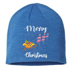 Funny Flamingo Christmas Pink Flamingos Sleigh Snow Santa Meaningful Gift Sustainable Beanie