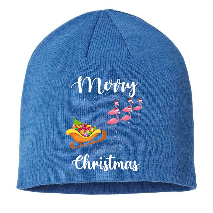 Funny Flamingo Christmas Pink Flamingos Sleigh Snow Santa Meaningful Gift Sustainable Beanie