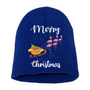 Funny Flamingo Christmas Pink Flamingos Sleigh Snow Santa Meaningful Gift Short Acrylic Beanie