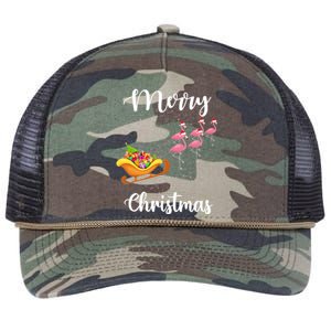 Funny Flamingo Christmas Pink Flamingos Sleigh Snow Santa Meaningful Gift Retro Rope Trucker Hat Cap