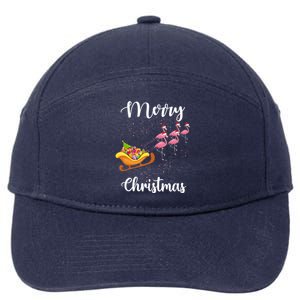 Funny Flamingo Christmas Pink Flamingos Sleigh Snow Santa Meaningful Gift 7-Panel Snapback Hat