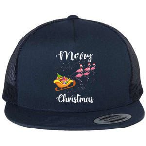 Funny Flamingo Christmas Pink Flamingos Sleigh Snow Santa Meaningful Gift Flat Bill Trucker Hat