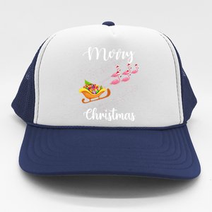 Funny Flamingo Christmas Pink Flamingos Sleigh Snow Santa Meaningful Gift Trucker Hat