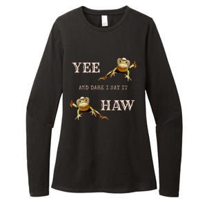 Frog Funny Cowboy Yee Haw And Dare I Say It Womens CVC Long Sleeve Shirt