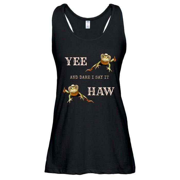 Frog Funny Cowboy Yee Haw And Dare I Say It Ladies Essential Flowy Tank