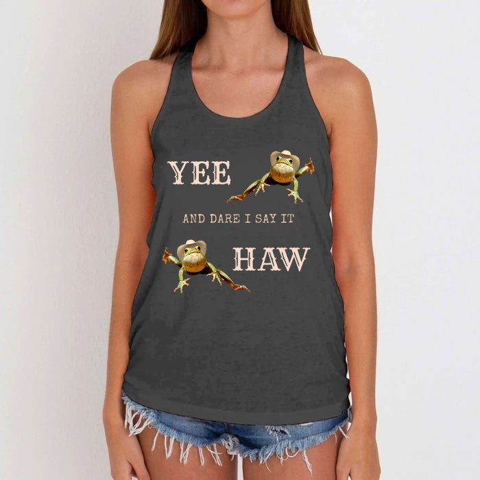 Frog Funny Cowboy Yee Haw And Dare I Say It Women's Knotted Racerback Tank