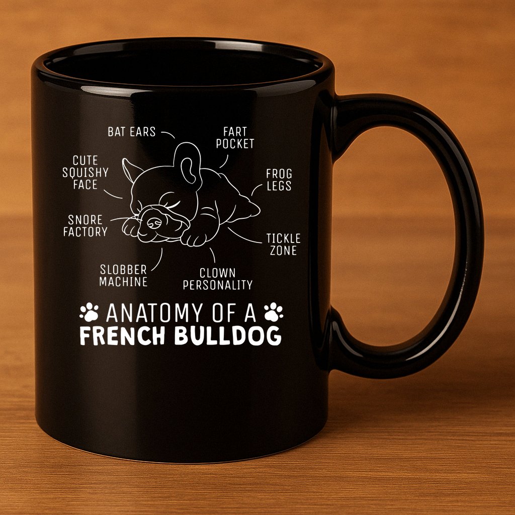 Funny Frenchie Clothes Gift Anatomy Of A French Bulldog 11oz C Handle Ceramic Mug