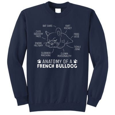 Funny Frenchie Clothes Gift Anatomy Of A French Bulldog Tall Sweatshirt