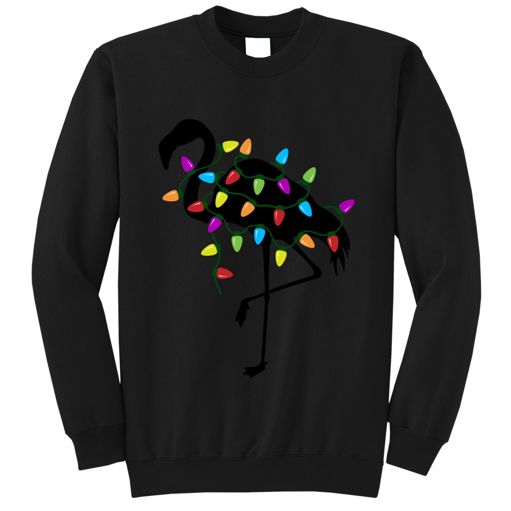 Funny Flamingo Christmas Holiday Tree Lights Tall Sweatshirt