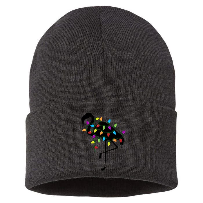 Funny Flamingo Christmas Holiday Tree Lights Sustainable Knit Beanie