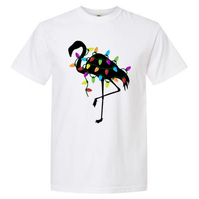 Funny Flamingo Christmas Holiday Tree Lights Garment-Dyed Heavyweight T-Shirt