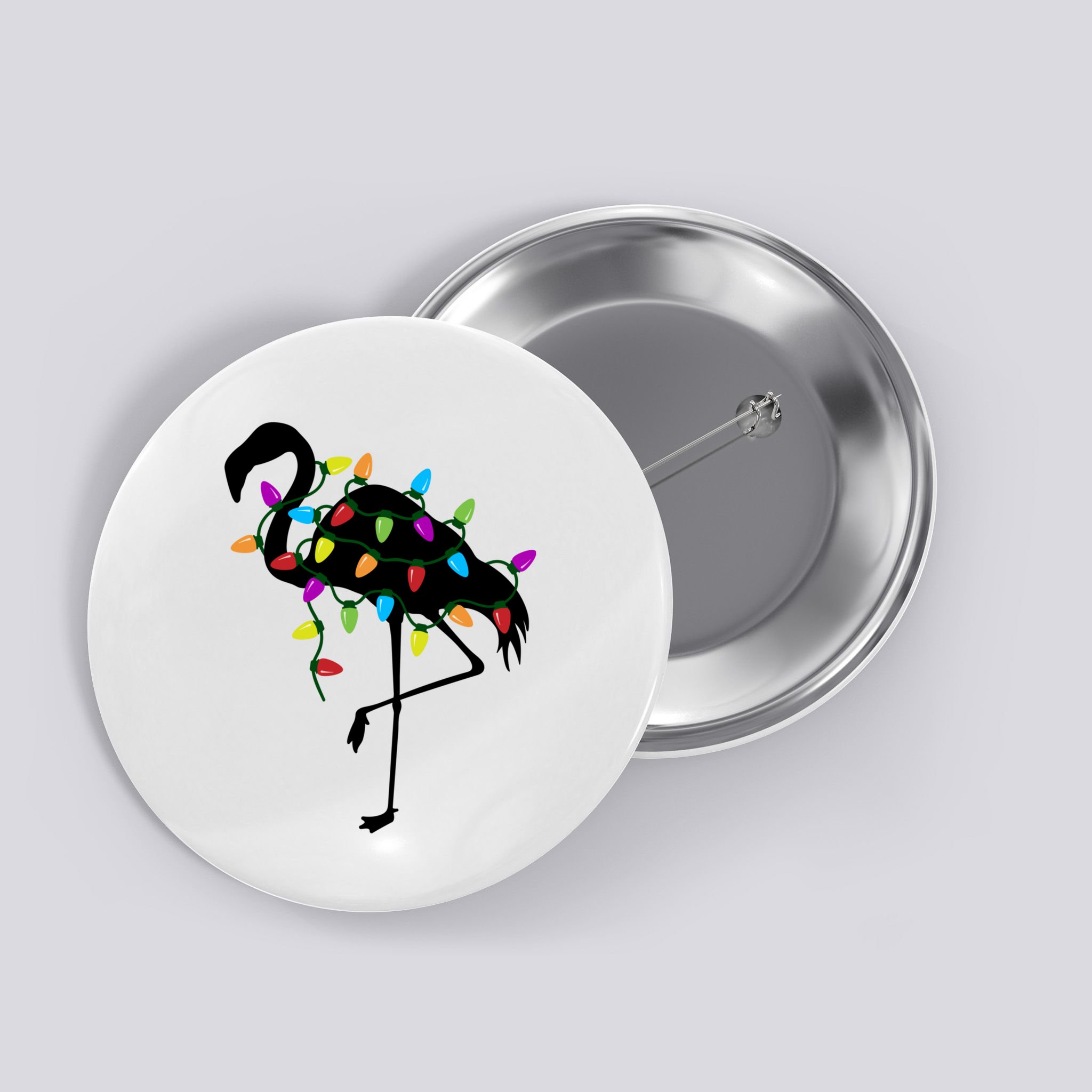 Funny Flamingo Christmas Holiday Tree Lights Button