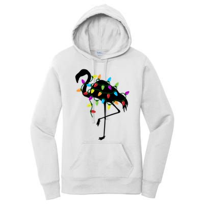 Funny Flamingo Christmas Holiday Tree Lights Women's Pullover Hoodie