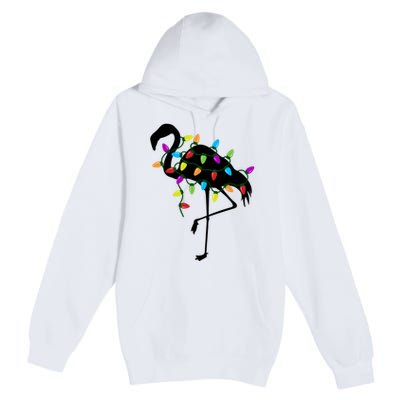 Funny Flamingo Christmas Holiday Tree Lights Premium Pullover Hoodie