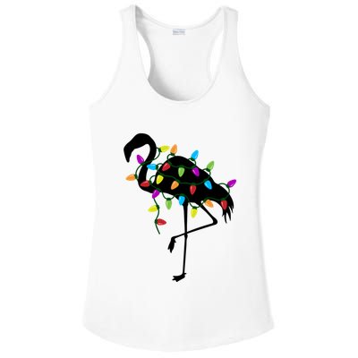 Funny Flamingo Christmas Holiday Tree Lights Ladies PosiCharge Competitor Racerback Tank