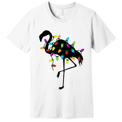 Funny Flamingo Christmas Holiday Tree Lights Premium T-Shirt