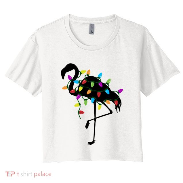 Funny Flamingo Christmas Holiday Tree Lights Crop Top