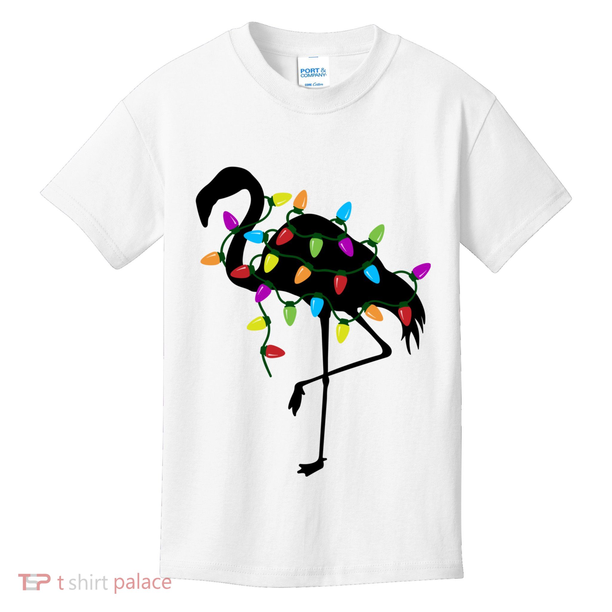 Funny Flamingo Christmas Holiday Tree Lights Kids T-Shirt