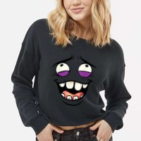 Funny Face Cartoon Laughing Face Expression Humor Cropped Pullover Crew