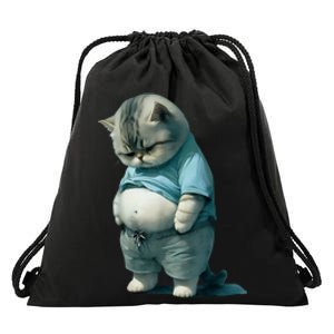 Funny Fat Cat Art Design Fat Kitten Cat Lover Drawstring Bag