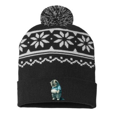 Funny Fat Cat Art Design Fat Kitten Cat Lover USA-Made Snowflake Beanie