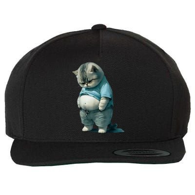 Funny Fat Cat Art Design Fat Kitten Cat Lover Wool Snapback Cap