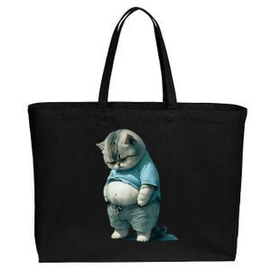 Funny Fat Cat Art Design Fat Kitten Cat Lover Cotton Canvas Jumbo Tote