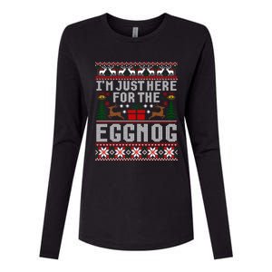 Funny Favorite Christmas Food Im Just Here For The Eggnog Gift Womens Cotton Relaxed Long Sleeve T-Shirt