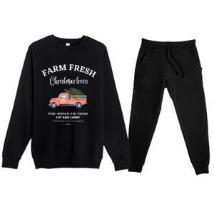 Farm Fresh Christmas Trees Old Red Truck Xmas Trees Sign Gift Premium Crewneck Sweatsuit Set