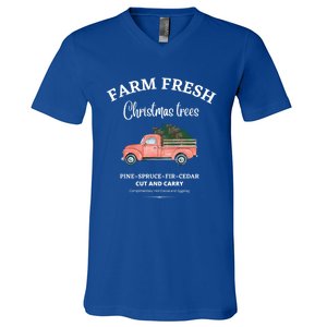 Farm Fresh Christmas Trees Old Red Truck Xmas Trees Sign Gift V-Neck T-Shirt