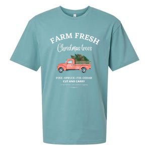 Farm Fresh Christmas Trees Old Red Truck Xmas Trees Sign Gift Sueded Cloud Jersey T-Shirt